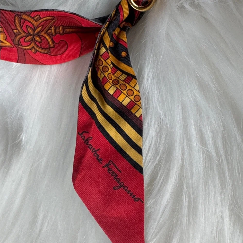 Salvatore Ferragamo silk double sided Twilly with gold‎ Gancini scarf ring